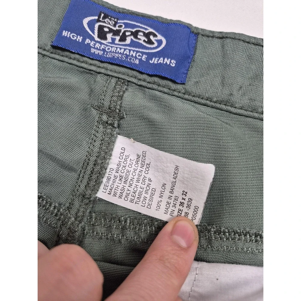 VTG Lee Pipes Pants Men's 36x32 Green Nylon Cargo Relaxed Baggy Utility FLAW